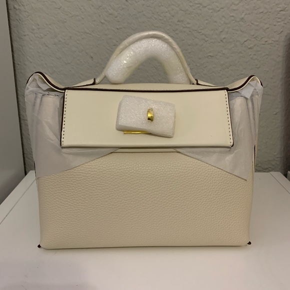 White PU/Faux Leather 24/24 Mini Style Handbag Crossbody Shoulder Bag Handheld - Picture 5 of 5